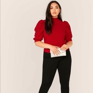 Puffy sleeve red top